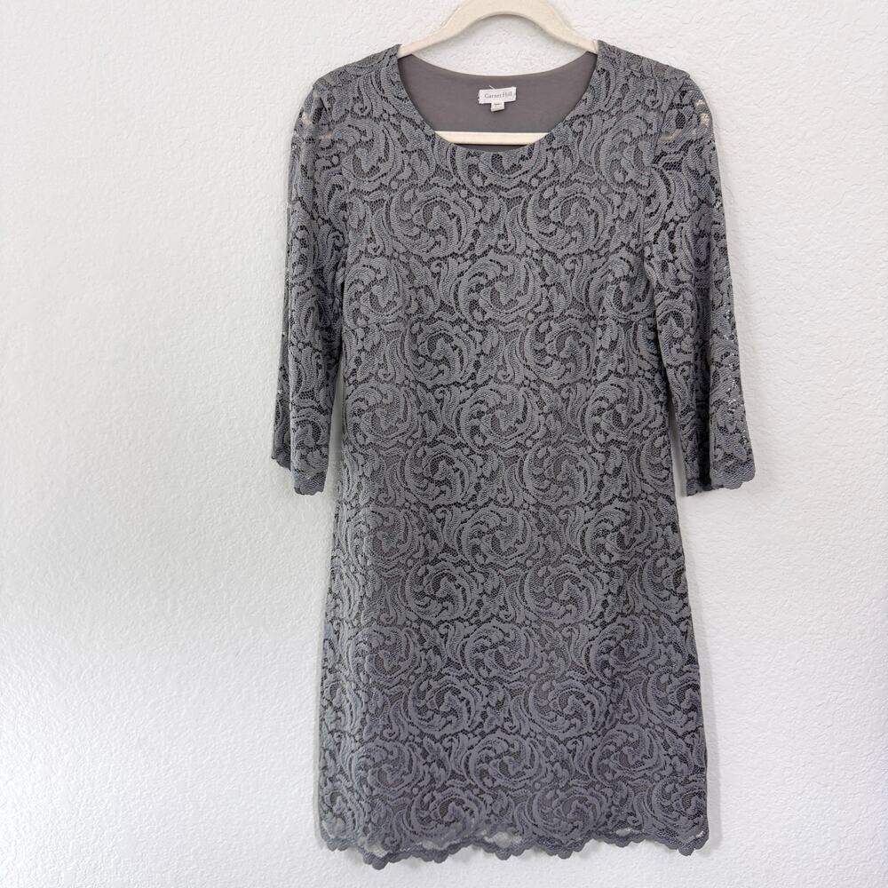Garnet Hill Womens Lace Midi Dress Size 6 Classic Wedding Party Neutral Gray